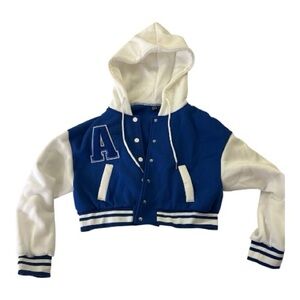 Cropped Royal Blue & White Varsity Jacket